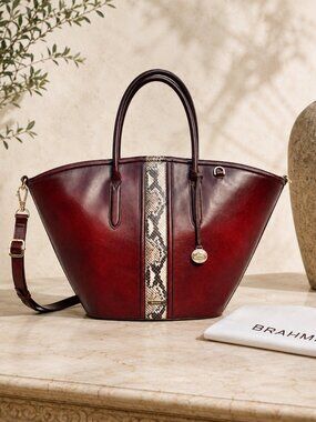 Brahmin Mira Layton Espresso Python Trim Leather Tote NWT